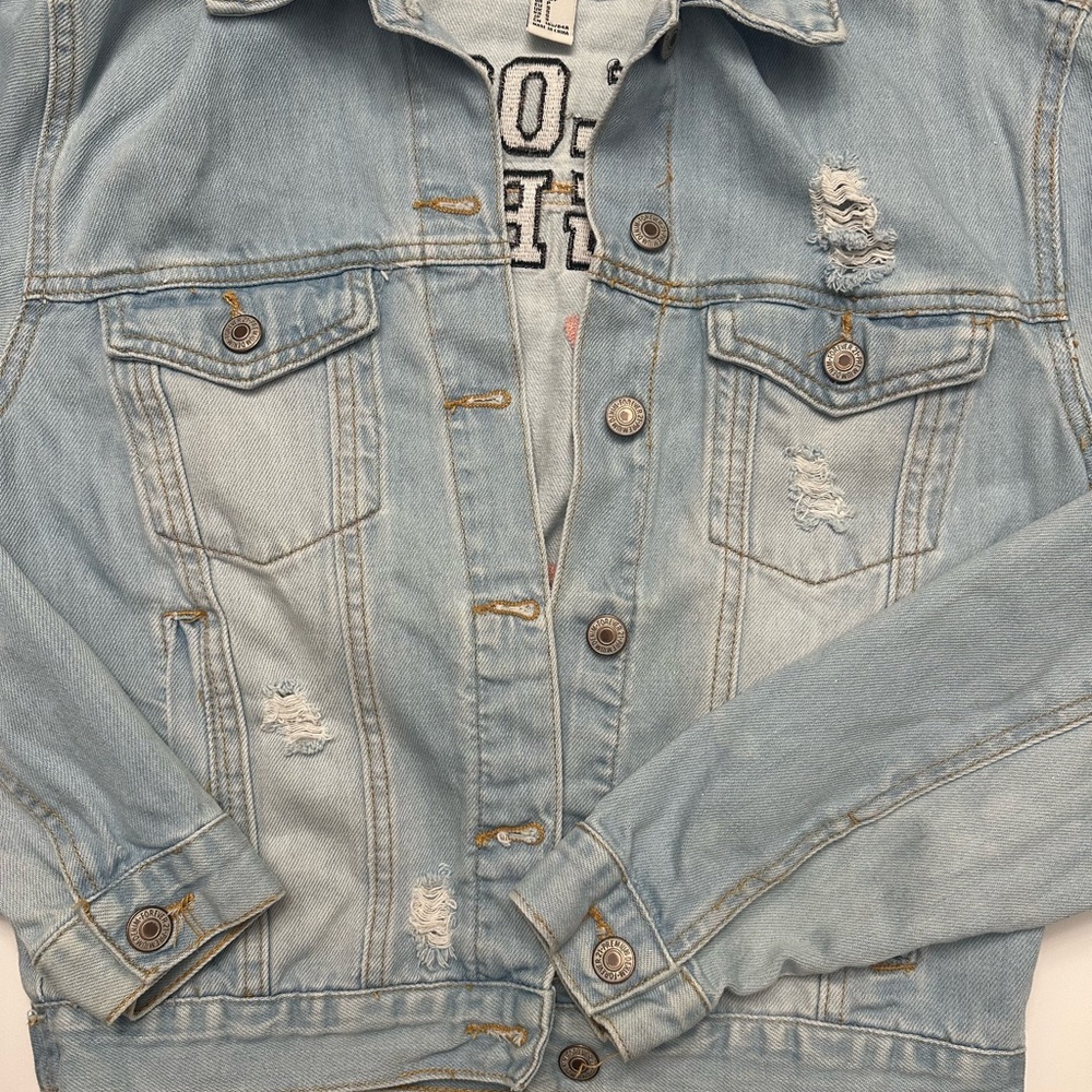 Forever 21 Light Blue Embroidered Denim Jacket